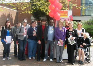 Members campaigning on Red Rose Day with Harriet Harman MP