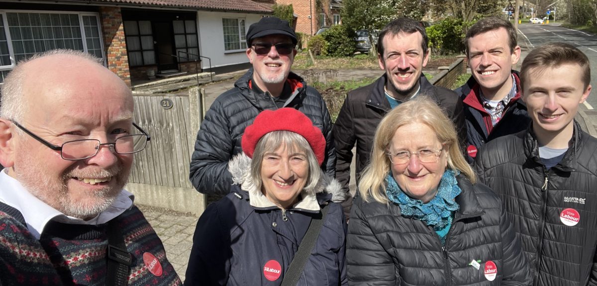 Labour Party members standing in the street as a group while canvassing in Brentwood South ward