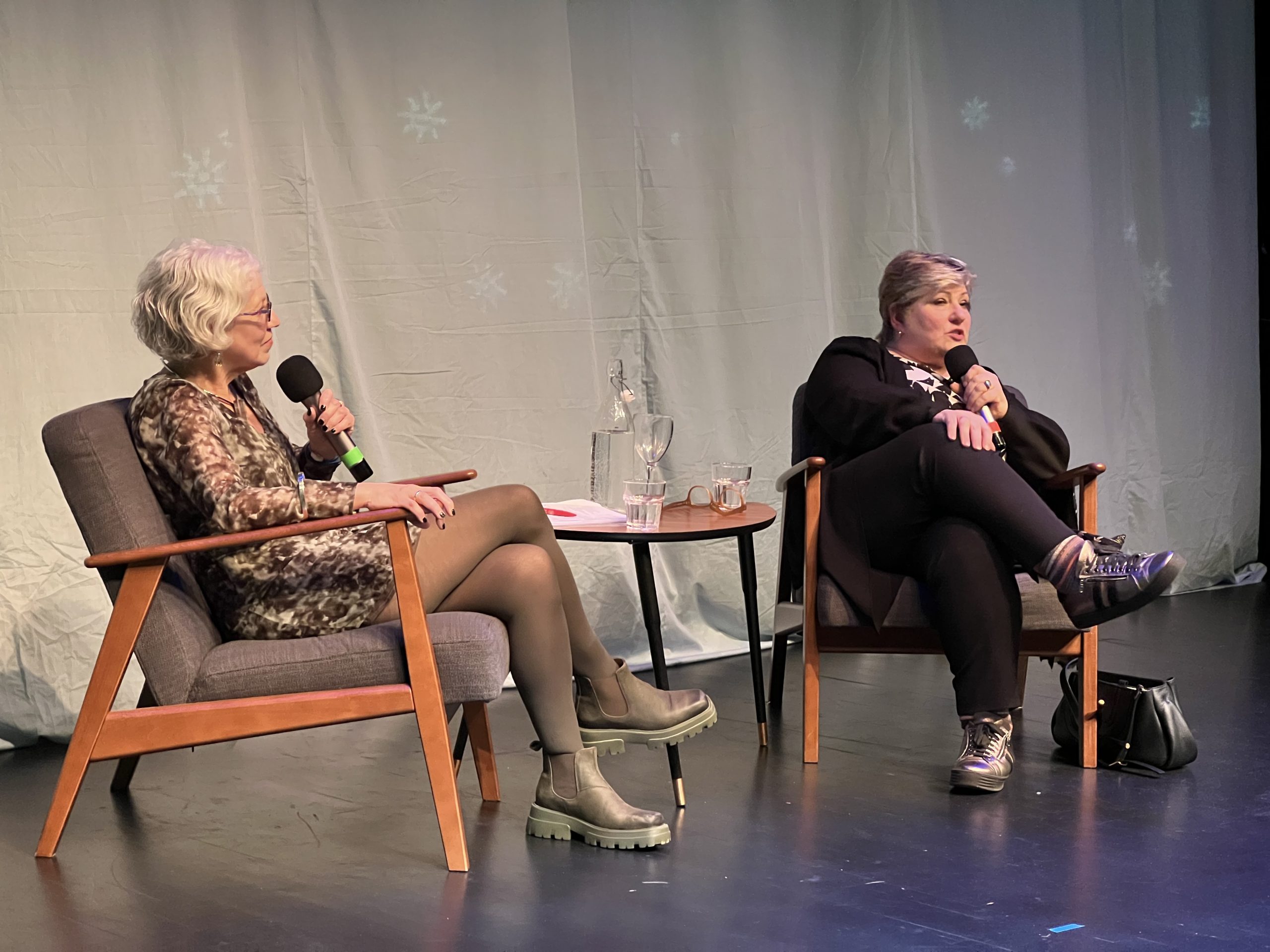 Liz Jerrard and Emily Thornberry seated on stage