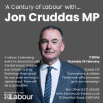 A poster advertising a theatrical event with a photo of Jon Cruddas